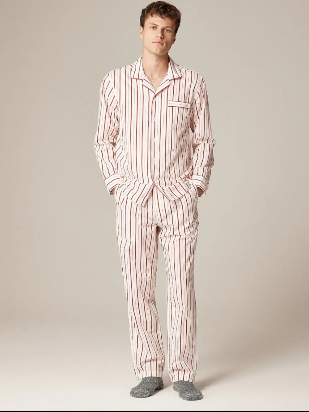 J.Crew Cotton Poplin Pajama Set Men’s XL Red White Stripe Unisex